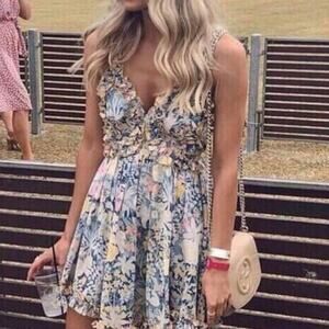 Alice McCall Gardenia Floral Print Mini Dress In Gold Bloom Size 8